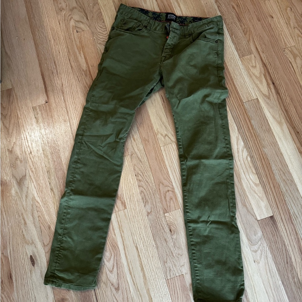 Scotch & Soda Olive Green Pants with Orange Accents